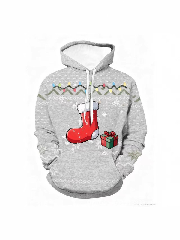 2025 European and American Creative Long-Sleeved Hooded Sweatshirt, Fun and Fashionable Santa Claus Clothing with Print, Sports Cross-Border