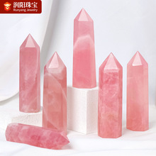 天然粉水晶柱粉水晶单尖六棱柱摆件粉晶原石打磨标准柱厂家批发
