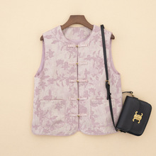 新中式国风盘扣提花无袖马甲背心女2025春秋新款时尚宽松唐装上衣