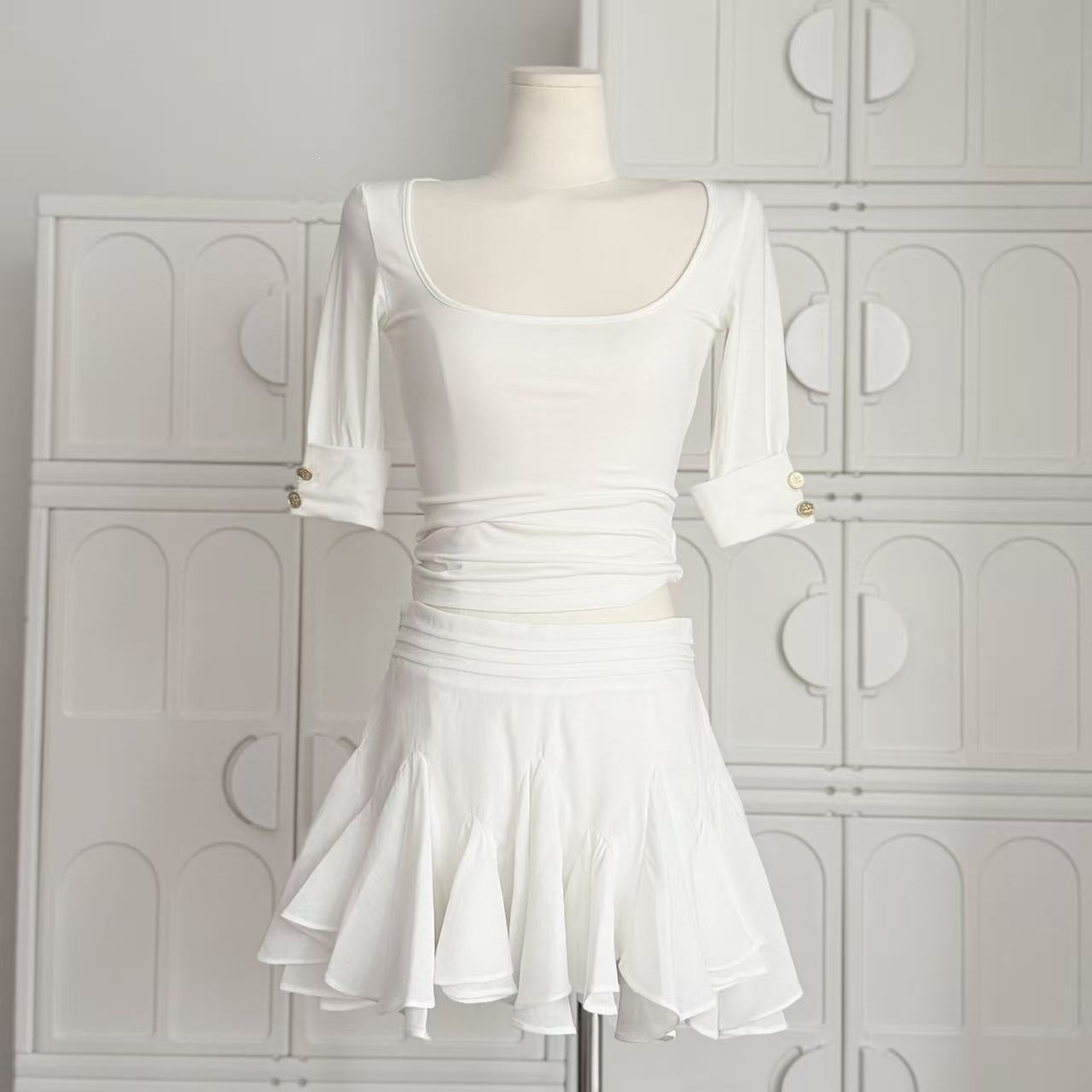 Oxygen Korean Girl's Cute Mid-sleeve Shirt, Summer Tight-fitting Elastic Half-sleeve Top For Women_ecoleips.com