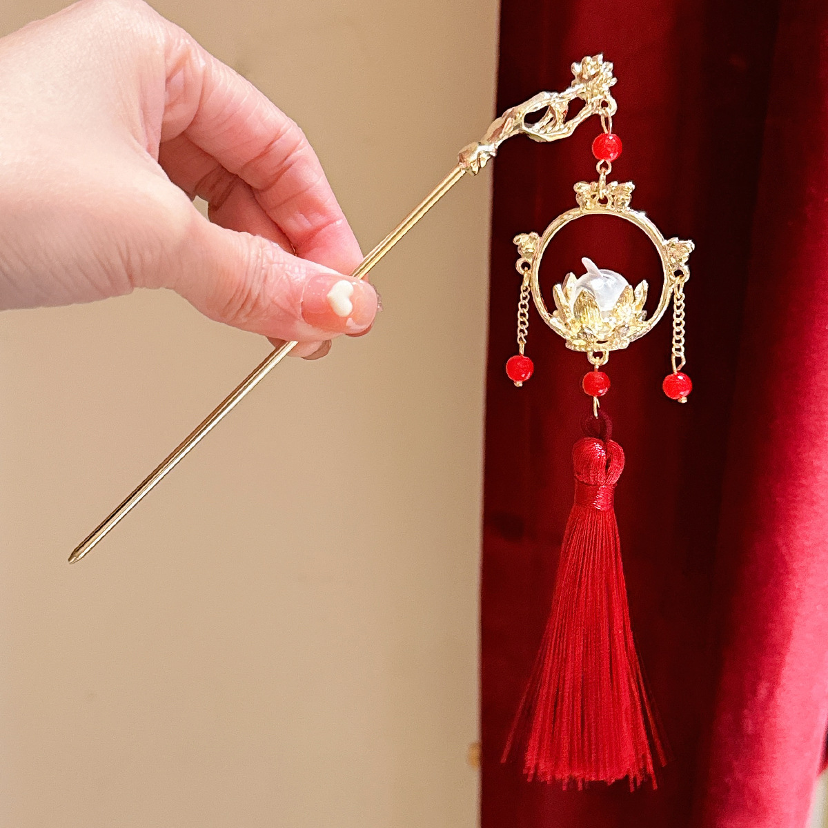 Estilo antiguo hanfu linterna borla horquilla luminosa Palacio mapache pequeña princesa tocado Palacio Lámpara paso sacudida horquilla accesorios para el cabello para mujeres