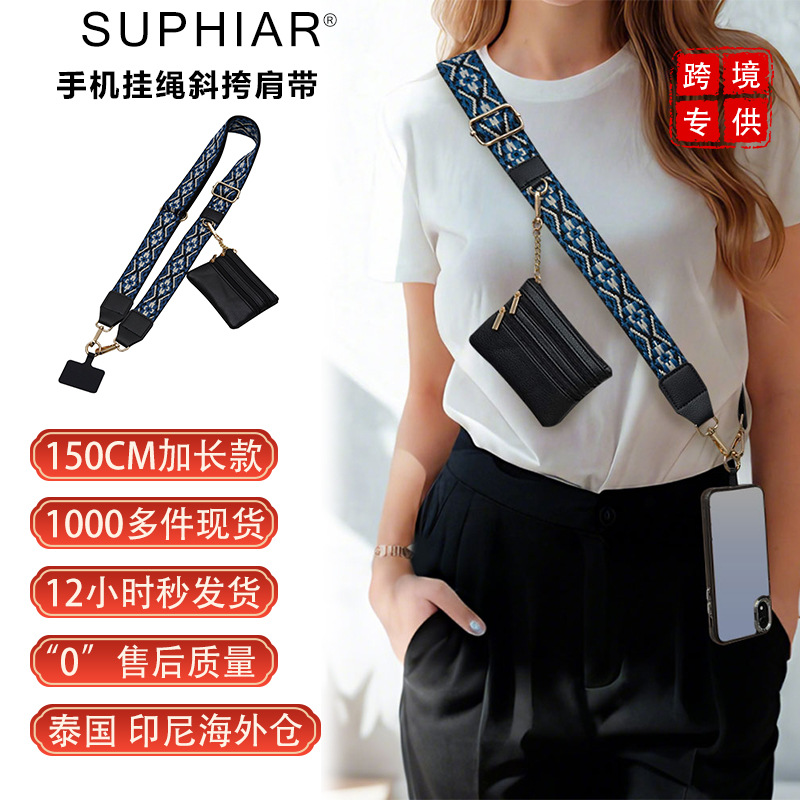 FBA venta caliente teléfono móvil cuerda anti-pérdida correa de hombro de teléfono móvil en forma de diamante negro y azul