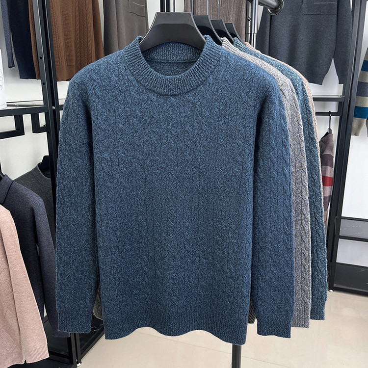 Hombres cuello redondo otoño invierno jersey Jacquard de punto de color sólido engrosado de mediana edad universal top jersey de torsión