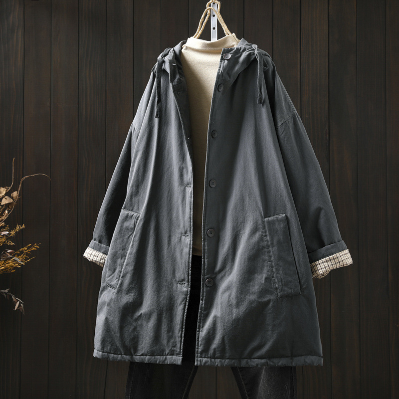 巨好看的夹棉外套冬装棉袄女款2025新宽松休闲轻薄连帽中长款棉衣