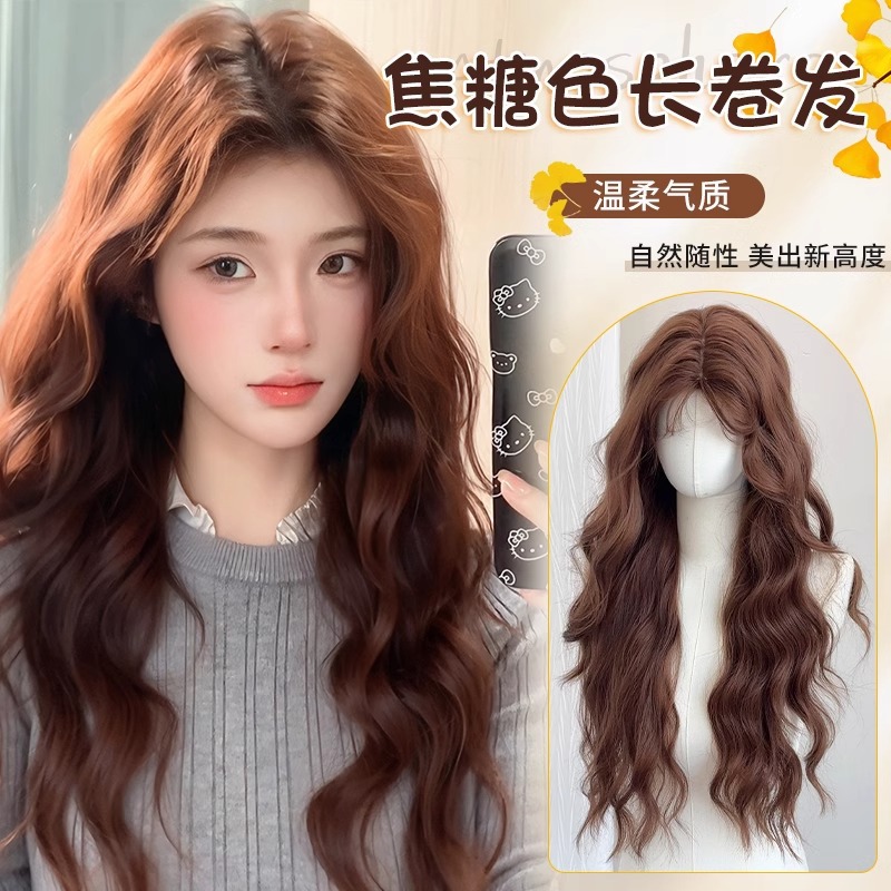 Koni netikri plaukai su „Port Style“ vilnos garbanomis moterims Ilgi plaukai Kaštoniniai ruda vidurinė dalis „Lazy Long Curls“ Natūralūs tikroviški plaukai
