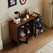 中古风实木餐边柜加粗实木柜脚家用厨房餐厅餐边柜复古储物柜收纳