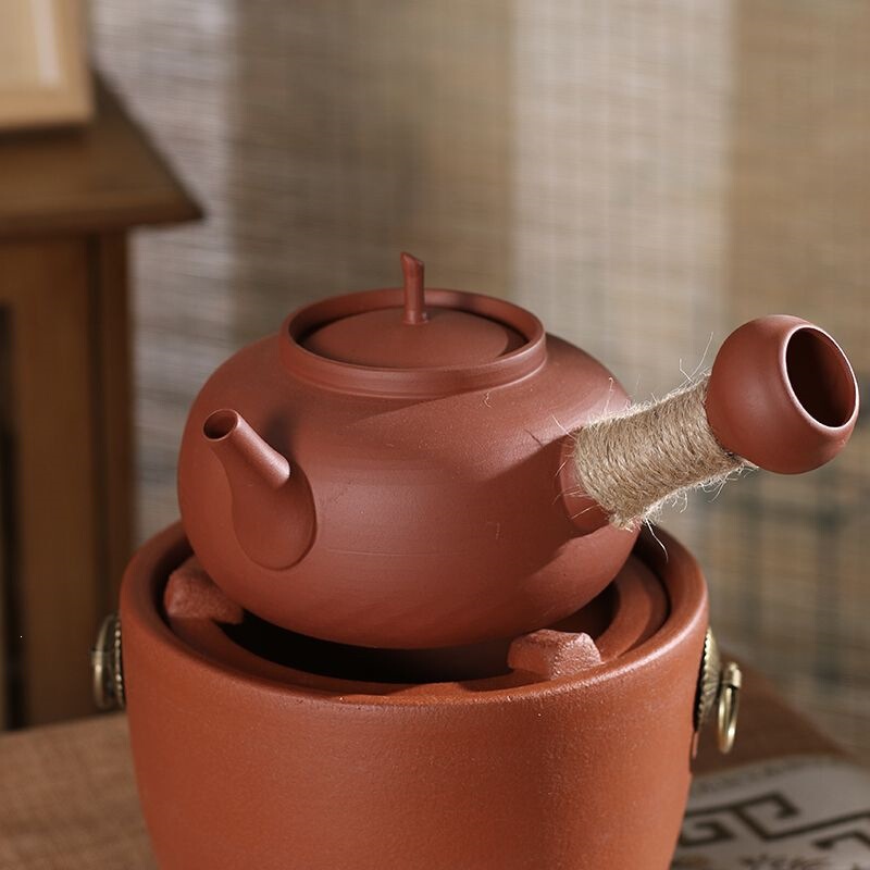 Chaozhou Tea Kettle, Sand Clay Water Boiling Pot, Gongfu Tea Palace Lantern Sand Clay Pot, Red Clay Pottery Kettle for Boiling Water, Outdoor Tea Kettle for Brewing Tea Around the Stove