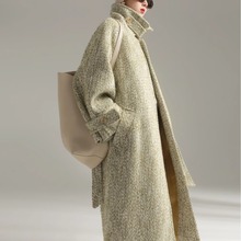 里斯本人字纹设计复古大衣女双面羊绒外套立领小个子秋冬季3A0422