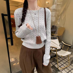 麻花套头毛衣内搭纯棉高级感针织衫女2025新款秋冬修身打底短上衣