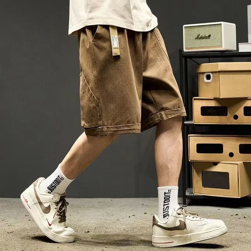 2025 Handsome Shorts Men's Summer Loose Workwear Denim Five-Point Pants Design Japanese Style Retro Casual Mid-Pants