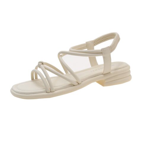 2025 Summer New Flat Sandals for Women, External Wear with Elastic Band, Ankle-Crossing Soft Sole, Student Casual Sandals for Wholesale