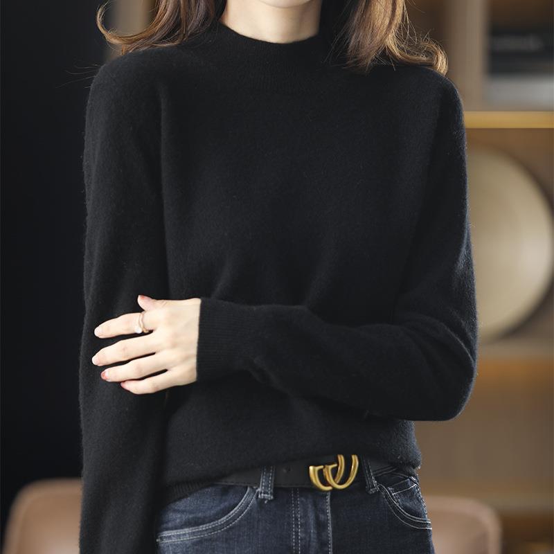 Nuevo medio suéter de cuello alto para mujer Otoño e Invierno suéter corto de color sólido suéter suelto engrosado camisa de fondo entrega de una pieza image 11