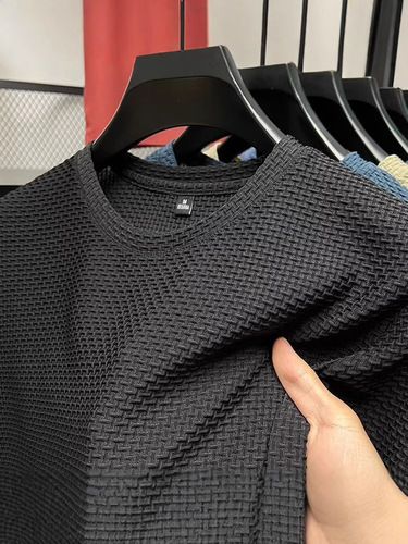 Original thin bamboo node ice silk men's short sleeve summer elastic slim fit comfortable cool feeling top casual trendy