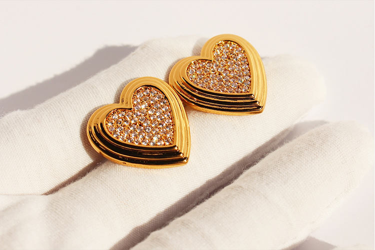 1 Pair Elegant Simple Style Heart Shape Plating Brass Zircon Ear Studs display picture 3