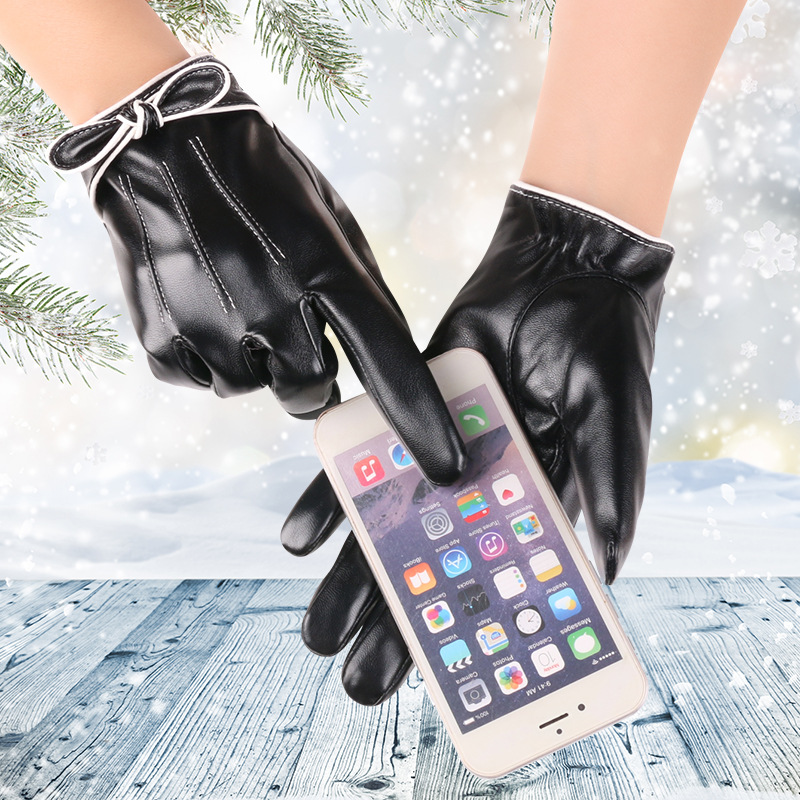 Guantes de cuero cálidos para mujer forrados de lana engrosados a prueba de frío al aire libre de moda Festival de la mariposa pantalla táctil guantes de otoño e invierno
