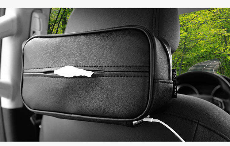 Car-Mounted Tissue Box, Leather Pu Car Tissue Holder, Hanging Tissue Bag, Regular Style, Cross-Border In-Stock