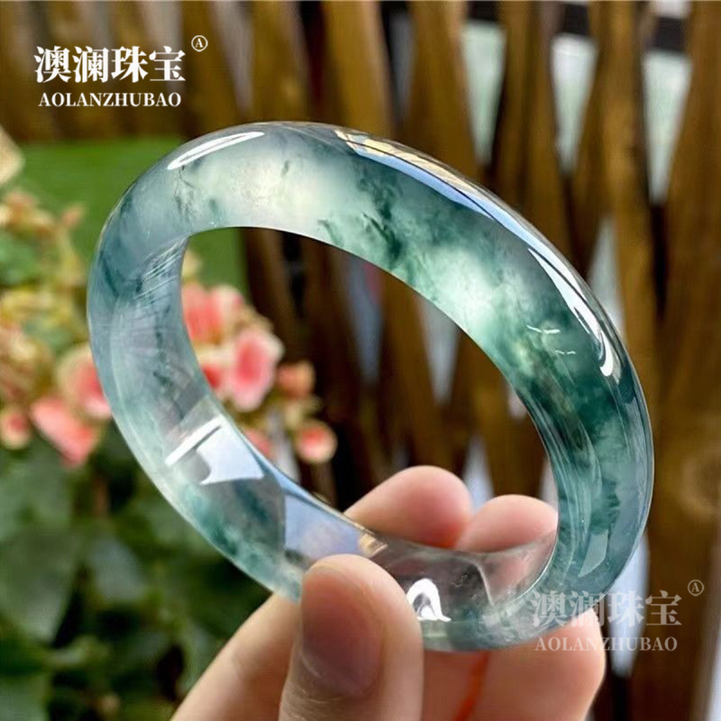 石英岩玉冰种飘花翡翠色玉手镯转运招财网红爆款送妈妈女朋友生日|undefined