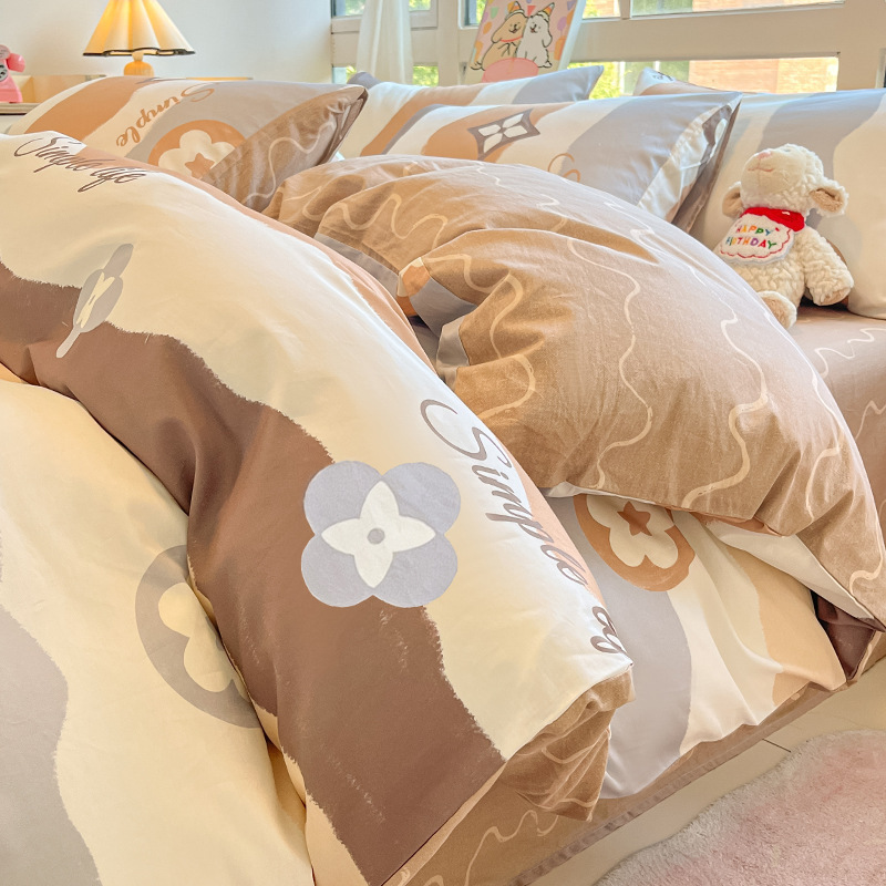 Cama de algodón cuatro piezas de sábanas de algodón cubierta dormitorio único pequeño fresco tres piezas de Nantong ropa de cama al por mayor