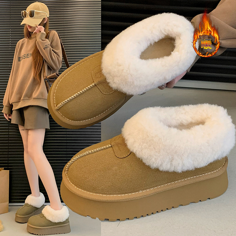 BZ 쇼트 튜브 스노우 부츠 여성용 겨울 기모 두꺼운 마오 마오 신발 2024 새로운 두꺼운 바닥 따뜻한 슬립 온 코튼 슈즈