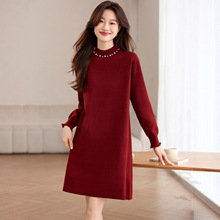 2025秋冬半高领毛衫女宽松毛衣裙中长款配大衣针织衫连衣裙套头