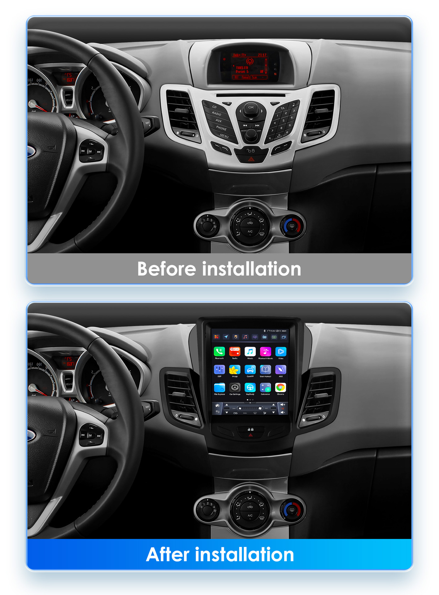 Central Control Navigation Is Suitable for Ford Fiesta 09-16 Models with Vertical Screen Bluetooth Player Multimedia Navigation System
