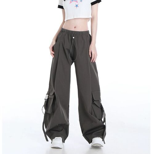 American Retro Wide Leg Combat Pants Pocket Straight Tube Gray 2025 Spring New Loose Multi-purpose Workwear Pants Women 