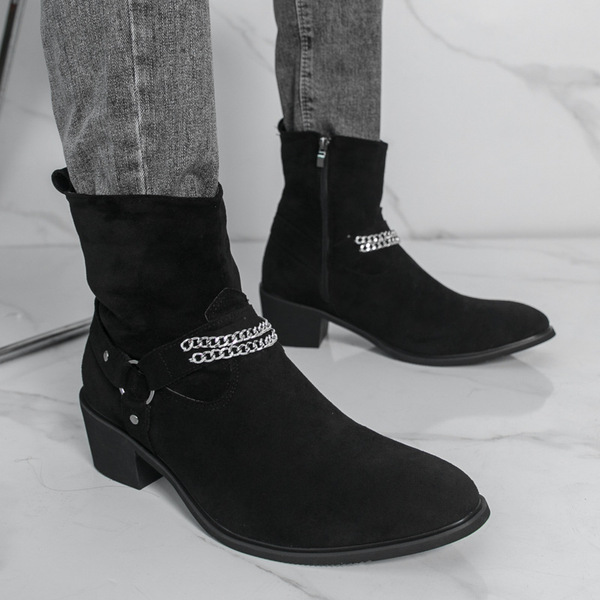 demi-season suede shoes English style pointed-toe with zipper