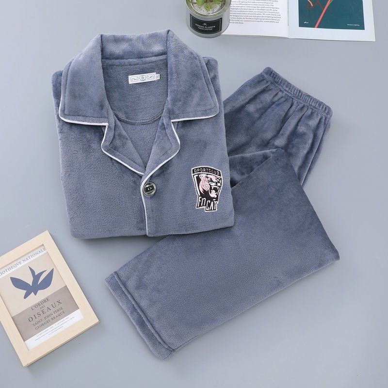 [Múltiples opciones] pijamas masculinos otoño y invierno de coral de doble cara espesa franela de invierno más tamaño nuevo viejo
