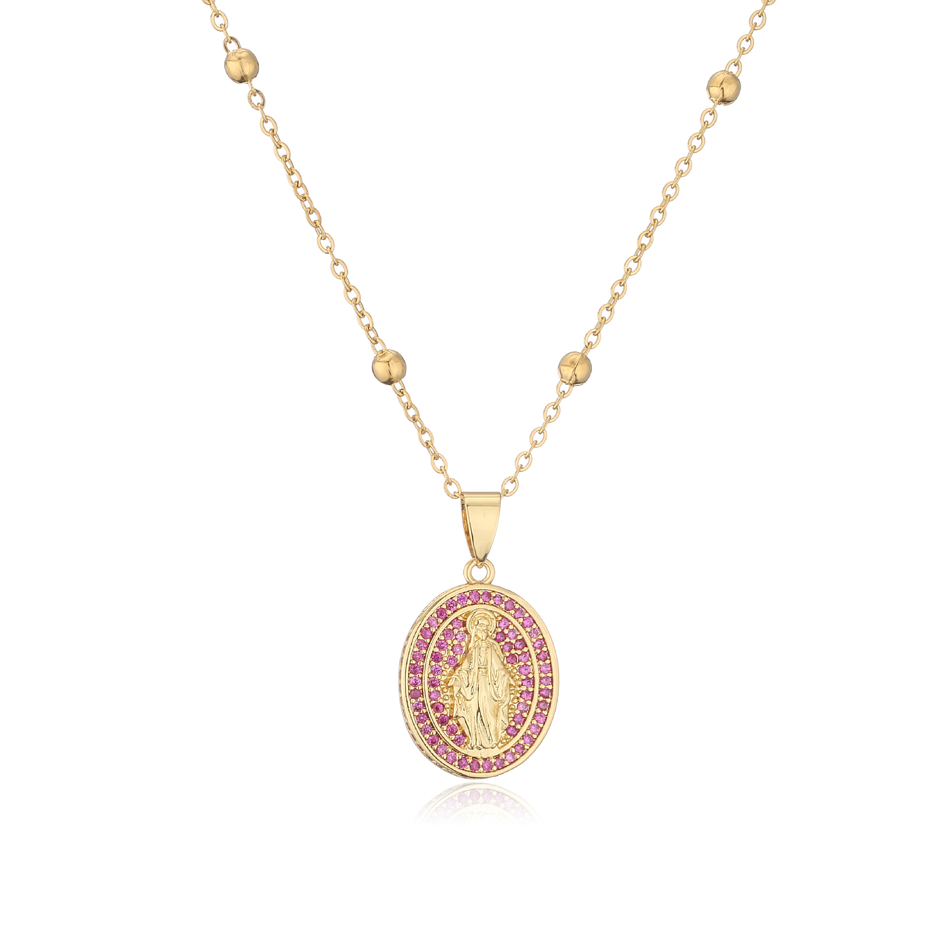 Micro Inlaid Zircon Oval Virgin Mary Pendant Stainless Steel Necklace