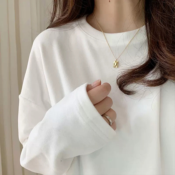 白いスウェットシャツを重ね着して長袖のルーズボトムシャツを着た女性用Tシャツ2025春秋冬の新作厚手のトップス|undefined