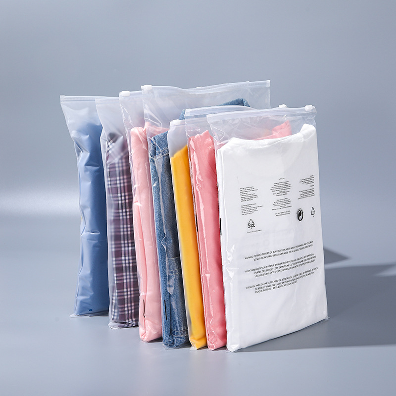 En stock PE transparente bolsa de cremallera de advertencia esmerilado cremallera ropa bolsa de embalaje calcetines ropa interior ropa ziplock bolsa