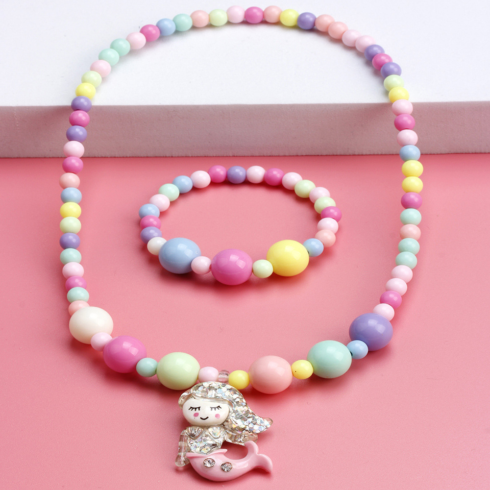 Cute Mermaid Resin Beaded No Inlaid Bracelets Necklace 2 Piece Set display picture 4