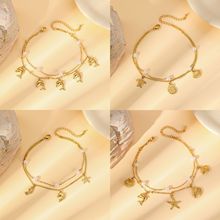 脚链女时尚不锈钢珍珠贝壳蝴蝶结流苏云朵星月脚链叠戴脚饰饰品