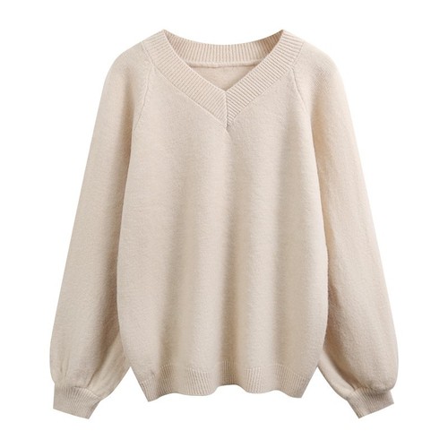 Women's V-neck sweater for autumn and winter, turtleneck knit top, loose and lazy style, Korean version women's clothing