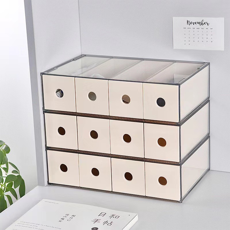 Transparent drawer desktop storage box with multiple compartments that can be stacked for cosmetics and stationery storage box, factory direct sales and dropshipping