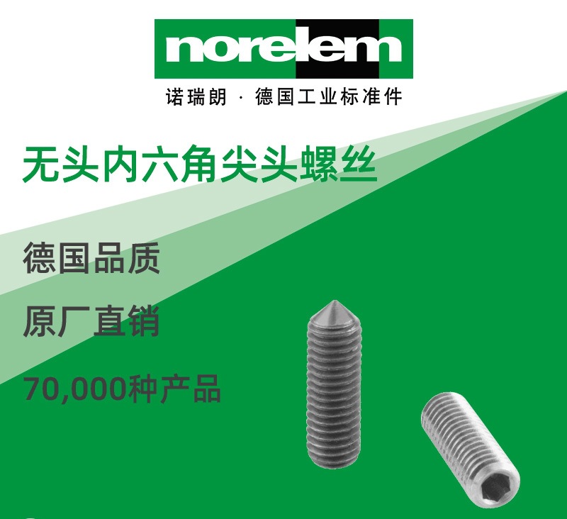 norelem德国原厂直供诺瑞朗NLM07166无头内六角尖头螺丝