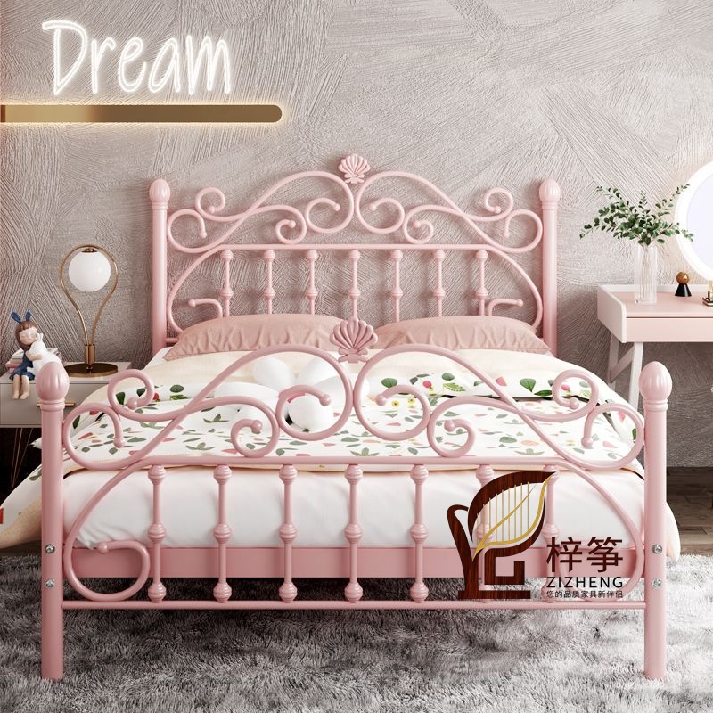 Wrought Iron Bed Thickened and Reinforced Simple Modern Princess Bed Internet Celebrity 1.8m Double Bed Nordic Single 1m Iron Frame Bed