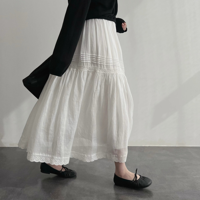 Summer of small daisies. Natural High-Branch Enzyme Washed Ramie A- Line Skirt White Skirt 2025 Summer Homemade