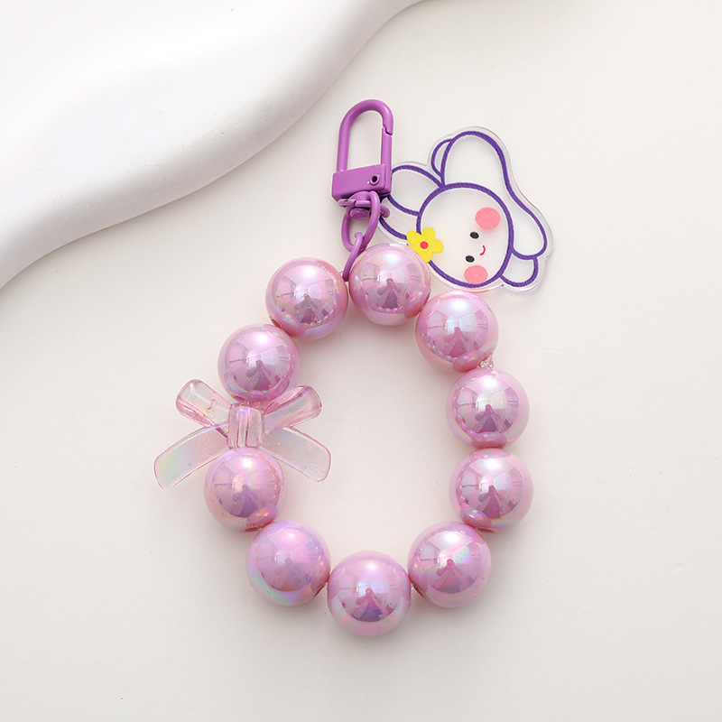 Galvanizado con cuentas arco llavero del coche colgante teléfono móvil lindo color caramelo pintura anillo perla accesorios bolsa de decoración