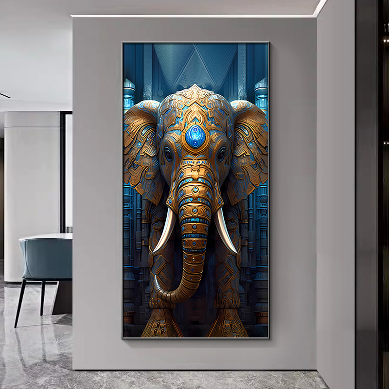 Pintura decorativa del elefante en la puerta en frente de la casa significa afortunado mural pasillo iluminación pintura colgante lujosa
