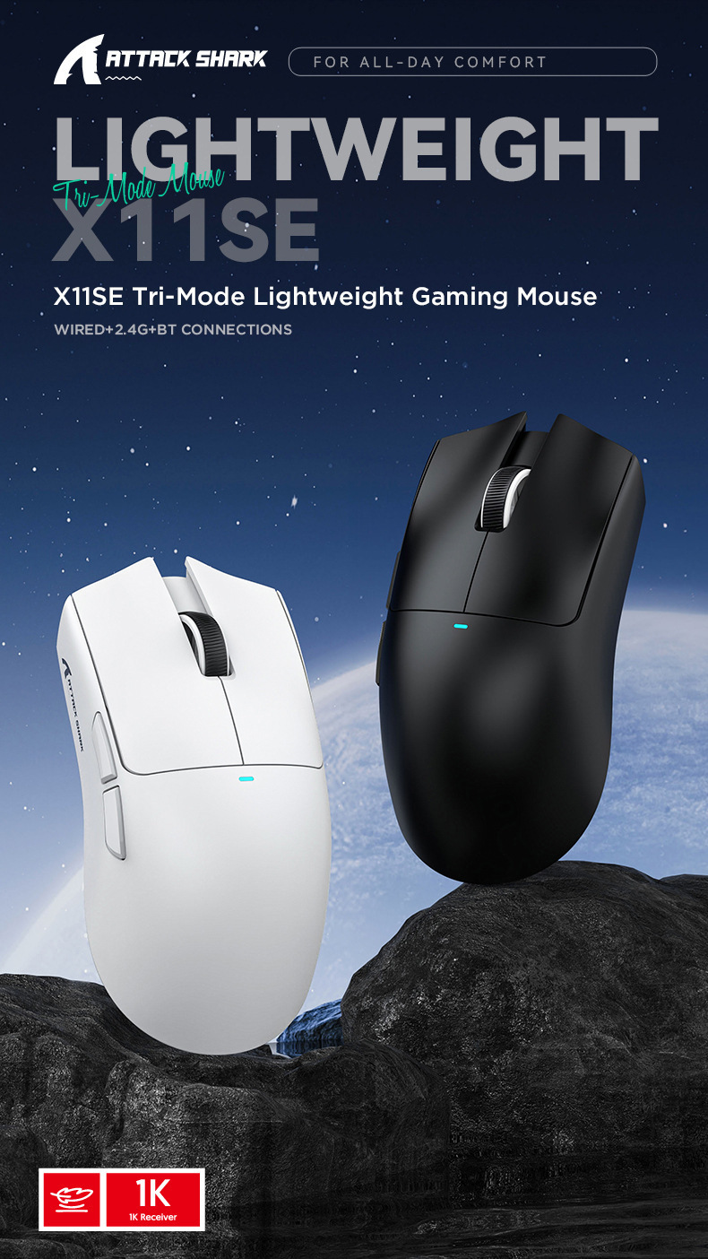 ATTACKSHARK Attack Shark X11SE Wireless Bluetooth Mouse, Video Game, Long Endurance, The Third Mock Examination, Lightweight_voghion.com