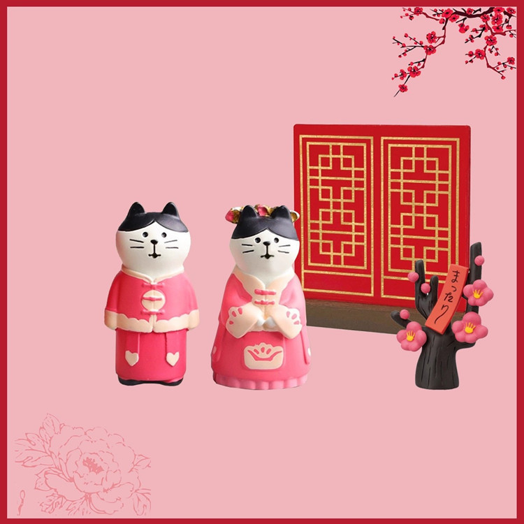 Zakka Cat DIY Chinese Style Bride and Groom Wedding Gift Series Home Cat Miniature Shooting Scene Ornaments