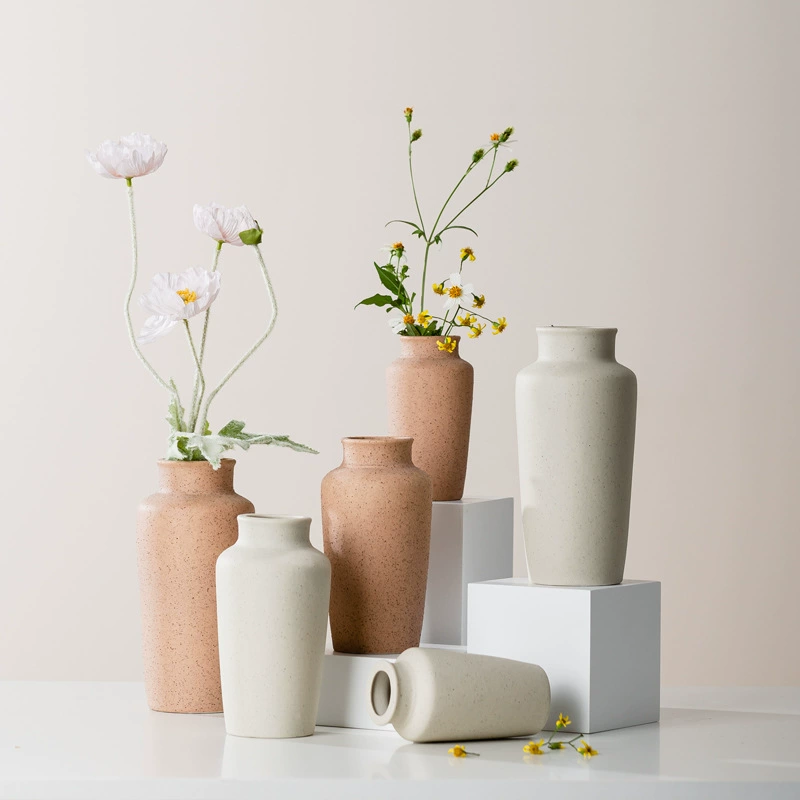 Простая ретро матовая керамическая ваза из каменной керамики, круглая ваза, креативный предмет интерьера, скандинавский ретро пасторальный стиль, поделки