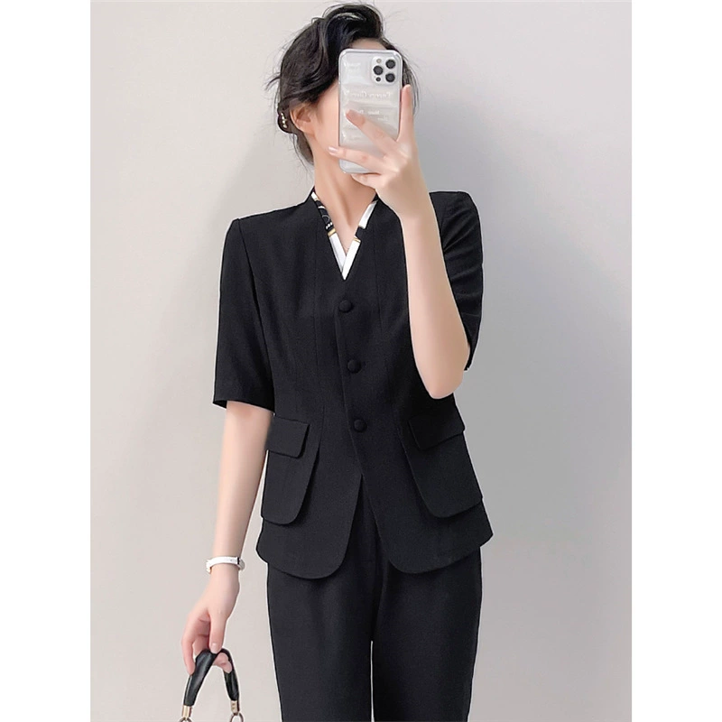 Оптовая цена, бесплатная доставка, костюм, женский костюм для летних каникул, комплект из двух предметов, элитная деловая одежда, рабочая одежда, униформа стюардессы, ювелирный магазин