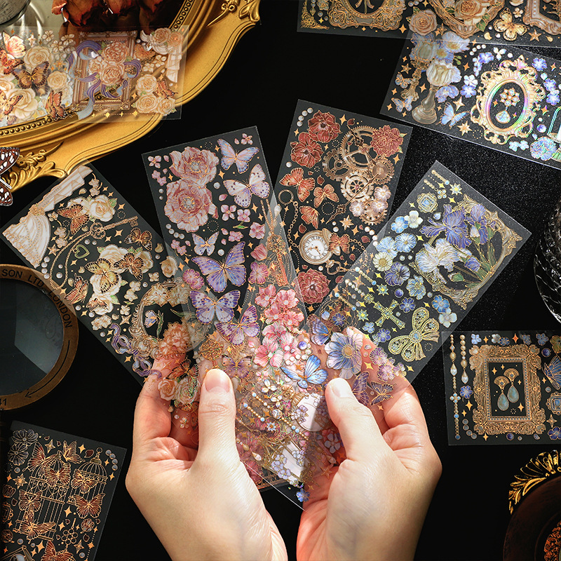 Insteel. MePET sticker Siye Xinglan series ins bronzing clock chain hand account goo card base decoration