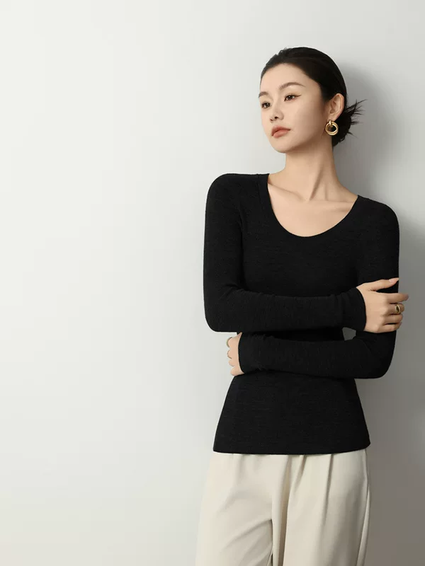 Новая модная 18-игольная 100% чистая шерсть worsted Yangzi пряжа U-образный воротник бесшовная и универсальная кофта с длинными рукавами, нижняя часть