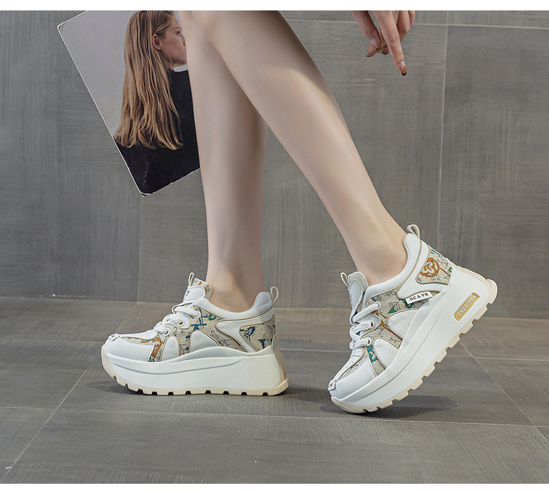 Giày sneaker nữ đế dày phong cách retro, tăng chiều cao — Be 5033, Vàng 5033 chi tiết 18