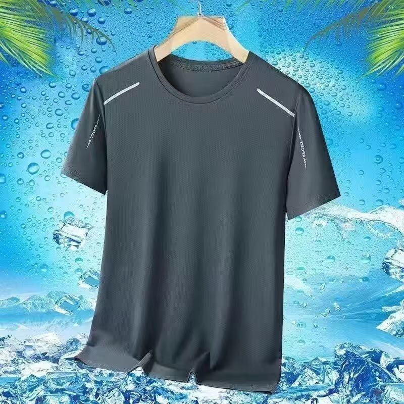クールアイスシルク Tシャツメンズ半袖貿易新作夏薄手速乾通気性半袖メンズルーズトップ|undefined