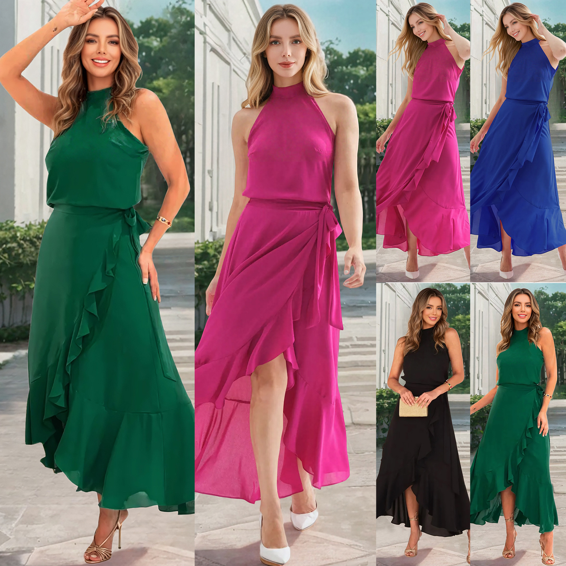 Летнее элегантное платье, ремень, европейский стиль, А-силуэт