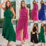 Летнее элегантное платье, ремень, европейский стиль, А-силуэт